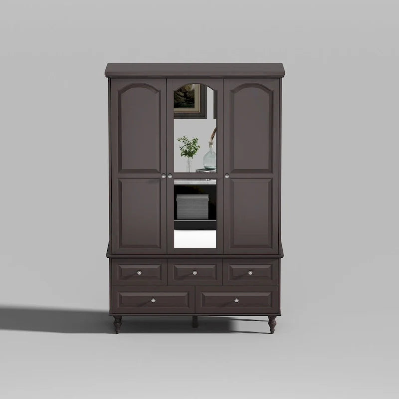 Garde-robe/Armoire/Placard familial de 70,9H avec portes miroir laque blanche