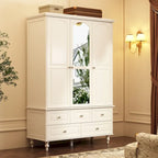 Garde-robe/Armoire/Placard familial de 70,9H avec portes miroir laque blanche