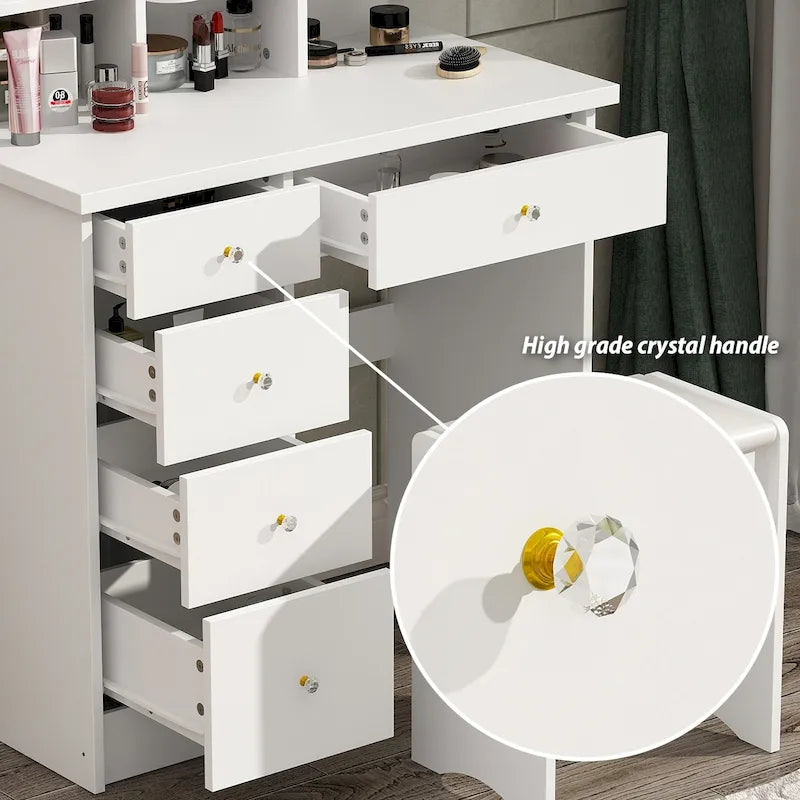 Coiffeuse avec miroir LED intégré et tabouret