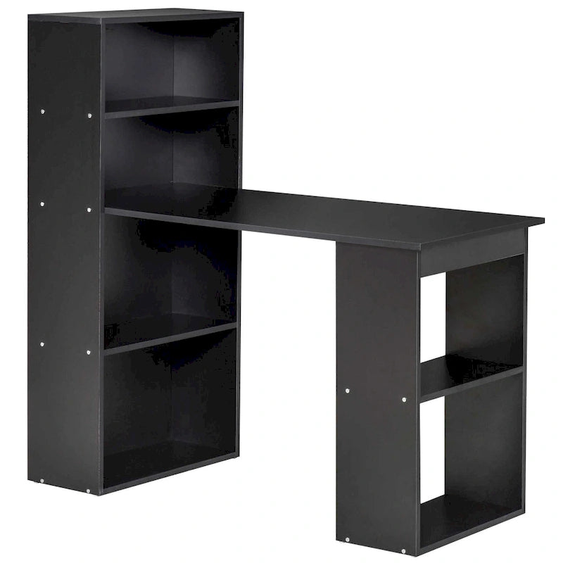 Bureau d'ordinateur compact moderne – Combinaison d'étagères à 6 niveaux, poste de travail et d'écriture pour bureau à domicile avec bibliothèque