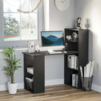 Bureau d'ordinateur compact moderne – Combinaison d'étagères à 6 niveaux, poste de travail et d'écriture pour bureau à domicile avec bibliothèque