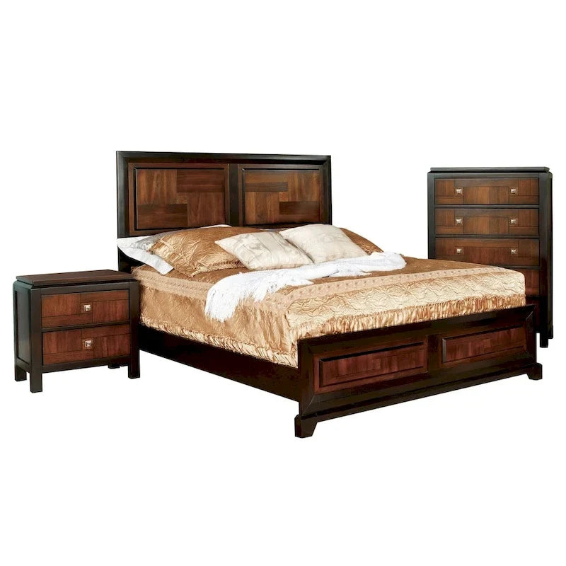 Furniture of America Sigh Chambre à coucher 3 pièces en bois massif noyer rustique