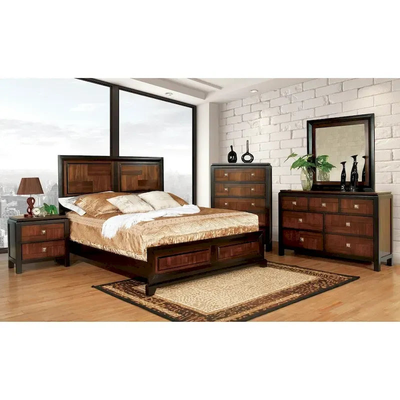 Furniture of America Sigh Chambre à coucher 3 pièces en bois massif noyer rustique