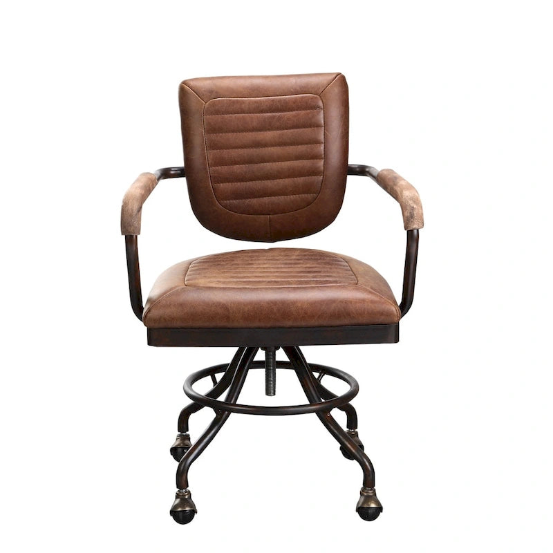 Chaise de bureau en cuir souple marron, style rustique vintage