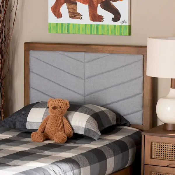 Tête de lit double moderne et contemporaine en tissu et bois gris
