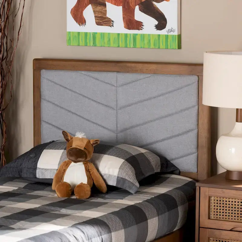 Tête de lit double moderne et contemporaine en tissu et bois gris