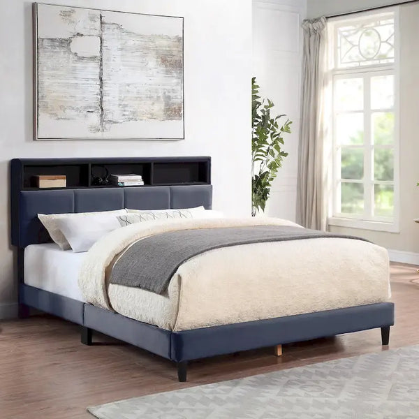 Lit de rangement rembourré Rosdale Grey avec ports USB par Furniture of America