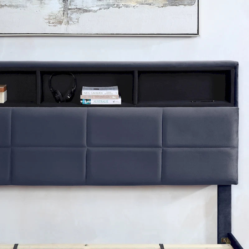 Lit de rangement rembourré Rosdale Grey avec ports USB par Furniture of America