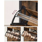 Meuble à chaussures VASAGLE avec 3 portes basculantes, étagère de rangement avec compartiment ouvert, séparateurs internes, pour 15 à 18 paires de chaussures, marron rustique et noir