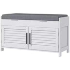 Banc à chaussures HOMCOM, banc d'entrée moderne avec coussin et compartiments cachés, organisateur de chaussures de 89,9 cm avec étagères réglables et portes à persiennes, blanc