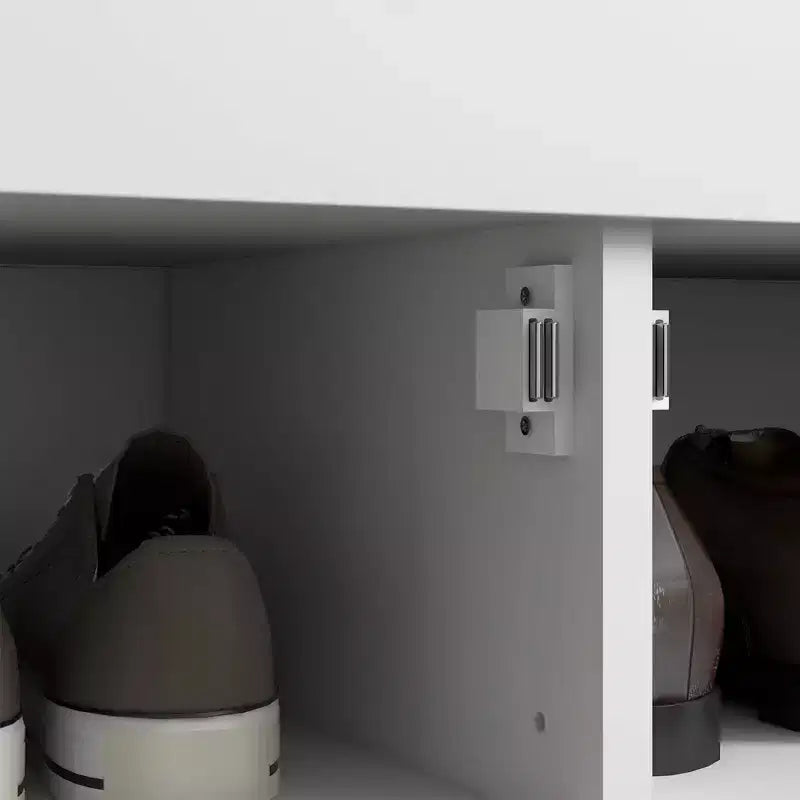 Banc à chaussures HOMCOM, banc d'entrée moderne avec coussin et compartiments cachés, organisateur de chaussures de 89,9 cm avec étagères réglables et portes à persiennes, blanc