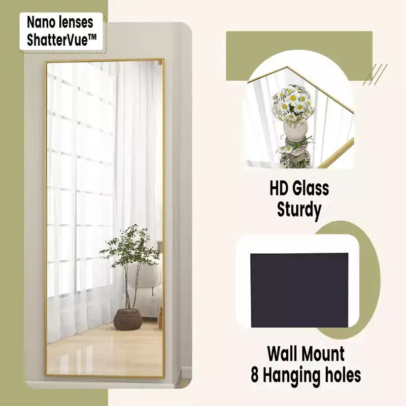 Miroir pleine longueur HOMELUX 18x58 rectangulaire, à poser, pour salle de bain ou entrée, noir/doré
