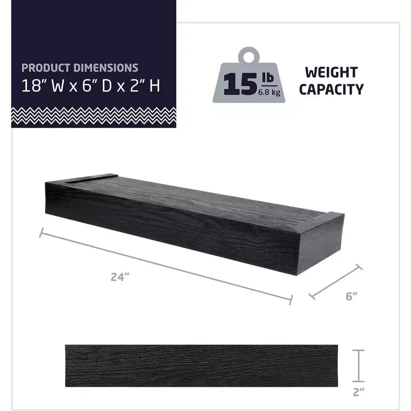 Étagère flottante moderne Four Seasons Courtyard de 18 pouces, supporte 15 lb, paquet de 2, noir