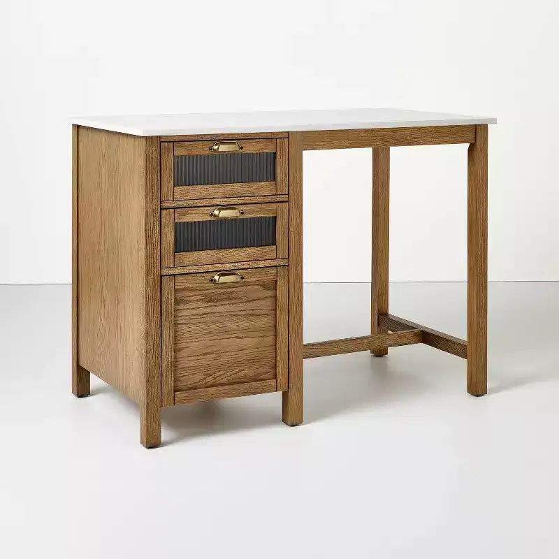 Îlot de cuisine en verre cannelé et bois de 48 po avec coin repas - Hearth & Hand avec Magnolia