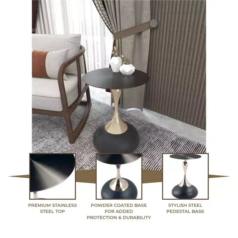 Table d'appoint LeisureMod Savoy moderne sur pied - Acier inoxydable noir