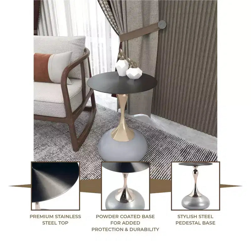 Table d'appoint LeisureMod Savoy moderne sur pied - Acier inoxydable noir