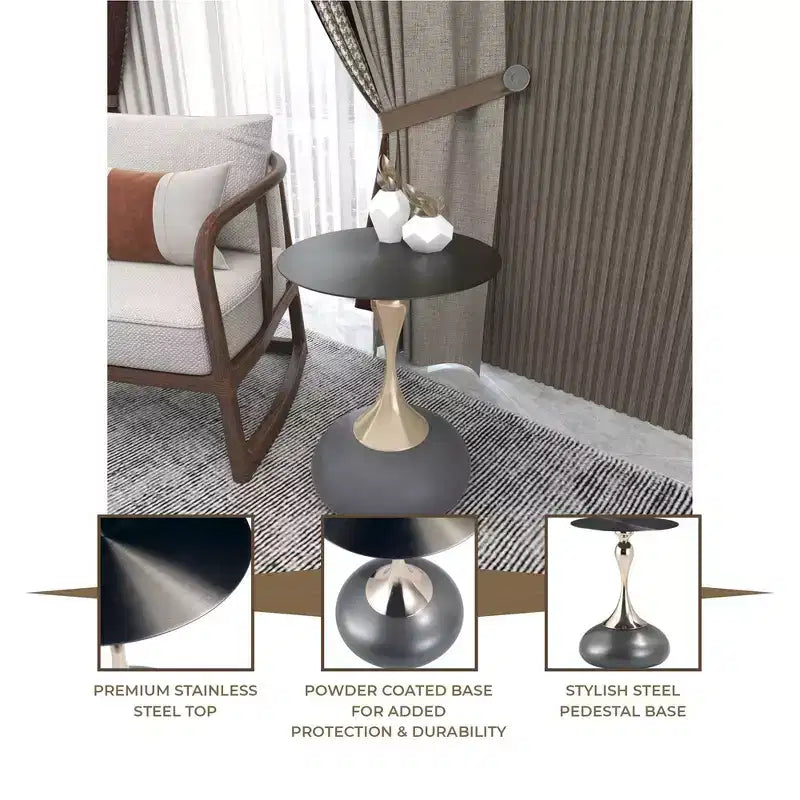 Table d'appoint LeisureMod Savoy moderne sur pied - Acier inoxydable noir