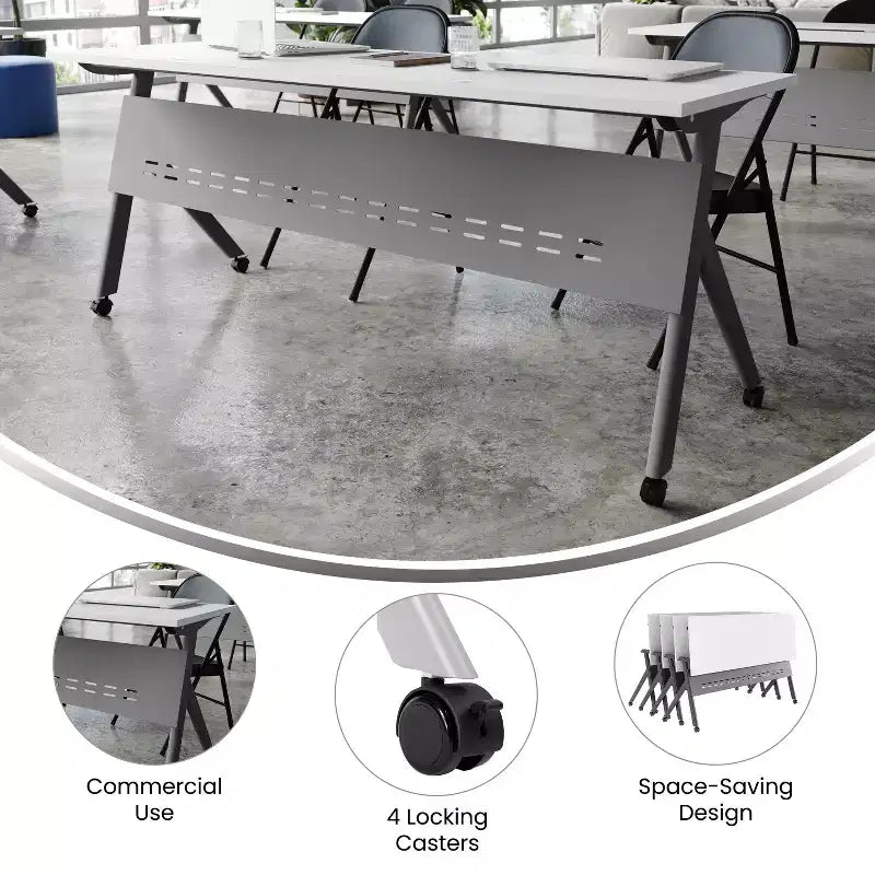 Table de formation rabattable robuste Emma et Oliver avec design emboîtable, panneau d'intimité, pieds en Y, plateau, cadre métallique
