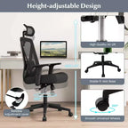 Chaise de bureau ergonomique Costway avec support lombaire réglable, fonction d'inclinaison et appuie-tête, noir