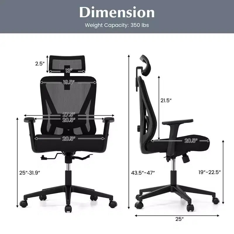 Chaise de bureau ergonomique Costway avec support lombaire réglable, fonction d'inclinaison et appuie-tête, noir