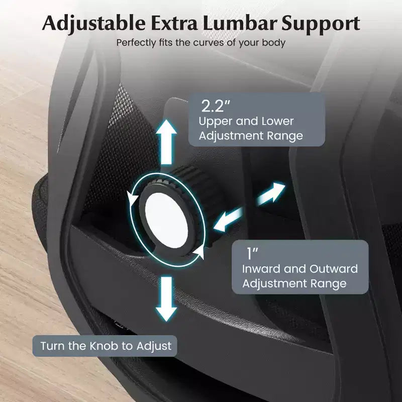 Chaise de bureau ergonomique Costway avec support lombaire réglable, fonction d'inclinaison et appuie-tête, noir
