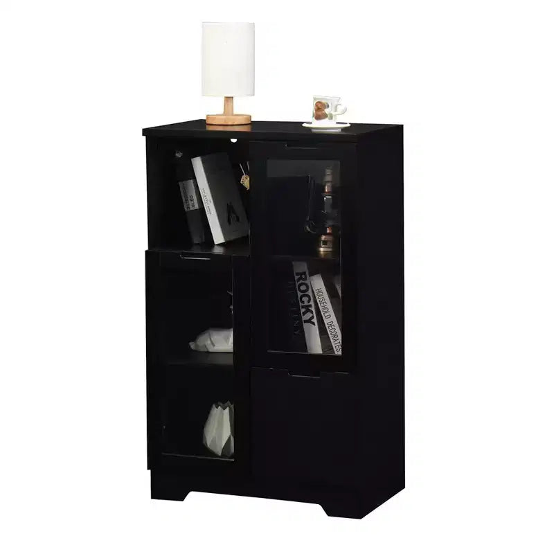 Meuble de rangement moderne avec 2 portes vitrées et 2 compartiments de rangement, meuble bas autoportant avec étagères réglables pour salon, salle de bain, cuisine