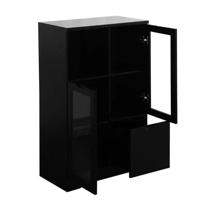 Meuble de rangement moderne avec 2 portes vitrées et 2 compartiments de rangement, meuble bas autoportant avec étagères réglables pour salon, salle de bain, cuisine