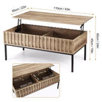 Table basse relevable WhizMax, table basse moderne du milieu du siècle, table basse en bois de style rustique avec compartiment de rangement caché