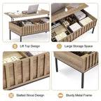 Table basse relevable WhizMax, table basse moderne du milieu du siècle, table basse en bois de style rustique avec compartiment de rangement caché