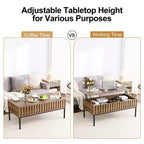 Table basse relevable WhizMax, table basse moderne du milieu du siècle, table basse en bois de style rustique avec compartiment de rangement caché