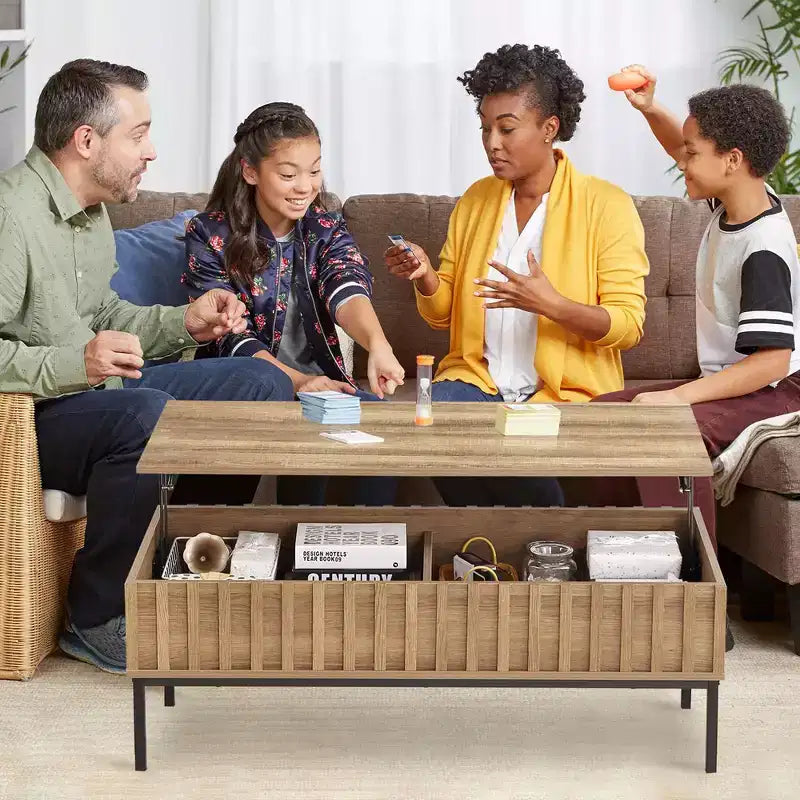 Table basse relevable WhizMax, table basse moderne du milieu du siècle, table basse en bois de style rustique avec compartiment de rangement caché