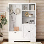 52.7W 5-in-1 Hall Tree with 7 Hooks , Shoe Cabinet and Entryway Storage Bench, Modern Coat Rack with Storage Shelves 4Q - ModernLuxe