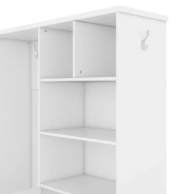 Meuble d'entrée 5 en 1 ModernLuxe de 52,7 po avec 7 crochets, armoire à chaussures et banc de rangement pour entrée, porte-manteau moderne avec étagères de rangement 4Q