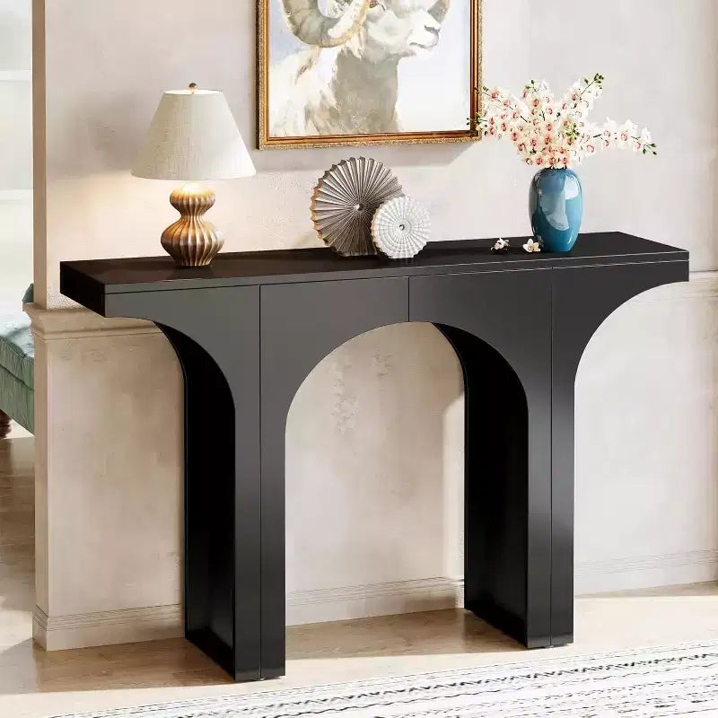 Console Lantine noire de 47,24 pouces avec piètement en arc