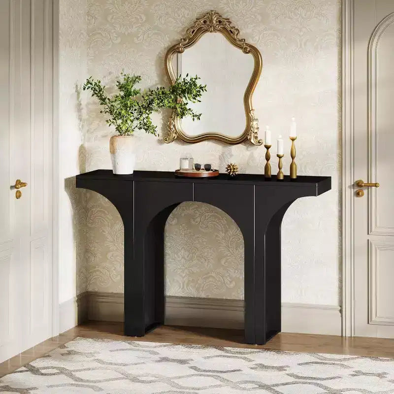Console Lantine noire de 47,24 pouces avec piètement en arc