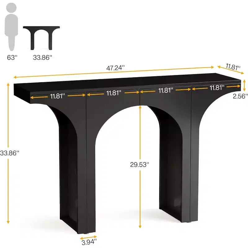 Console Lantine noire de 47,24 pouces avec piètement en arc