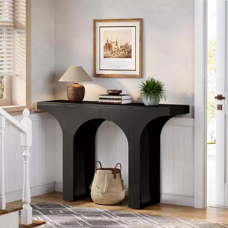 Console Lantine noire de 47,24 pouces avec piètement en arc