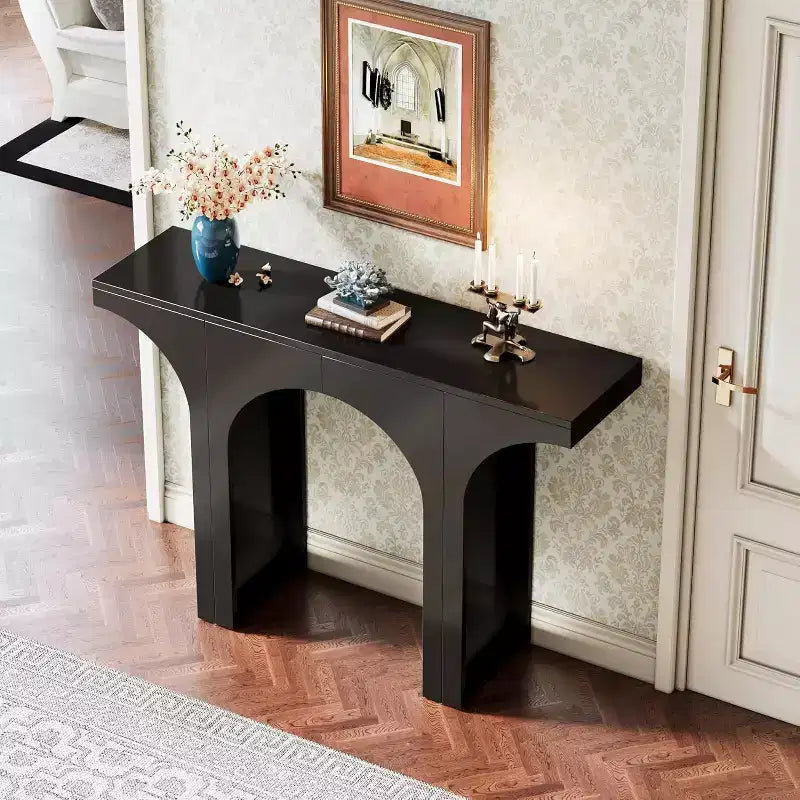 Console Lantine noire de 47,24 pouces avec piètement en arc