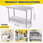 Table de travail/préparation de cuisine en acier inoxydable pour restaurant commercial certifiée NSF