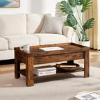 VECELO Table basse relevable avec compartiment caché et étagère de rangement Table à manger pour salon