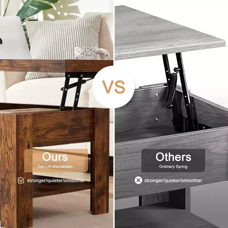VECELO Table basse relevable avec compartiment caché et étagère de rangement Table à manger pour salon