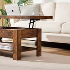 VECELO Table basse relevable avec compartiment caché et étagère de rangement Table à manger pour salon