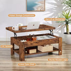 VECELO Table basse relevable avec compartiment caché et étagère de rangement Table à manger pour salon