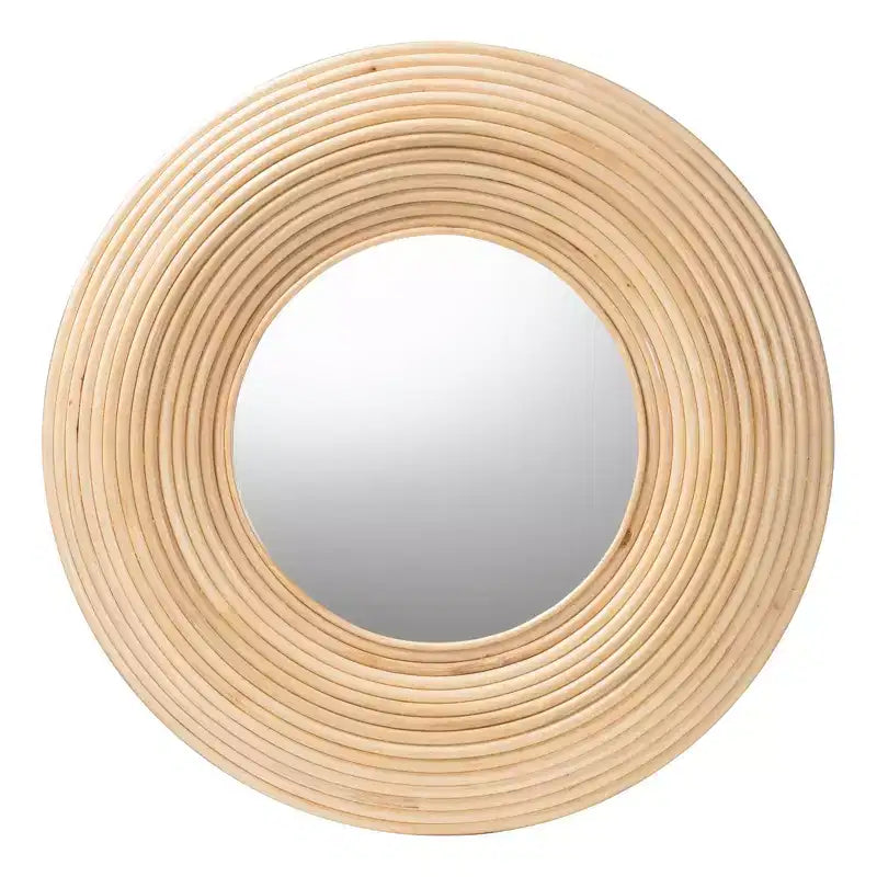 bali & pari Drucilla Miroir Mural Rond d'Appoint en Rotin Naturel Marron, Style Bohème Moderne
