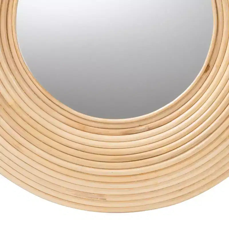bali & pari Drucilla Miroir Mural Rond d'Appoint en Rotin Naturel Marron, Style Bohème Moderne