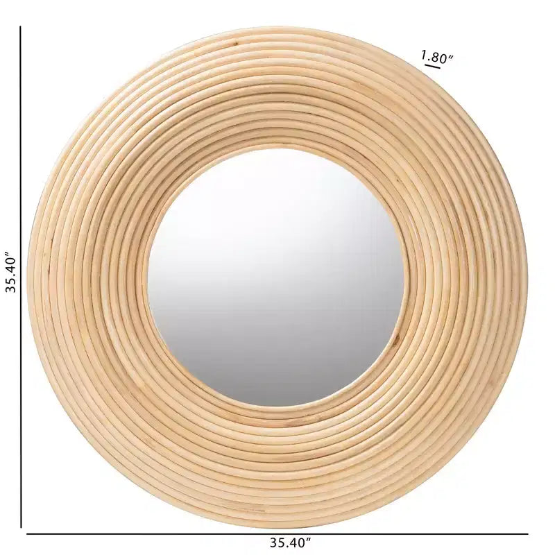 bali & pari Drucilla Miroir Mural Rond d'Appoint en Rotin Naturel Marron, Style Bohème Moderne