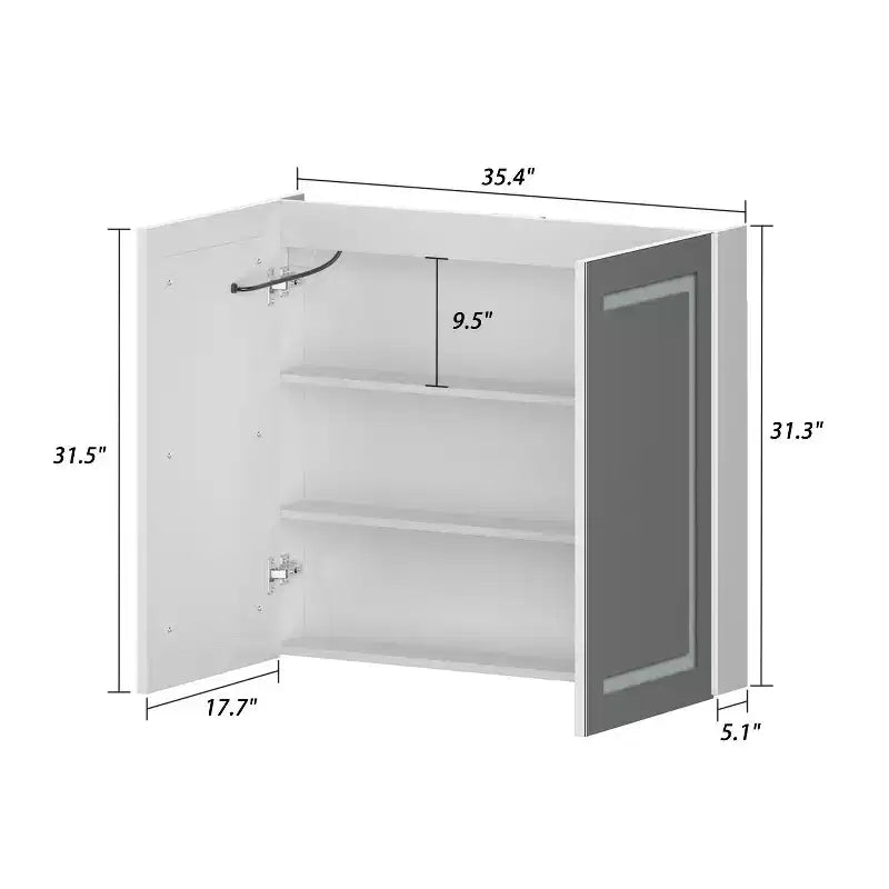 Armoire de toilette Famapy blanche antibuée avec éclairage et deux portes miroir