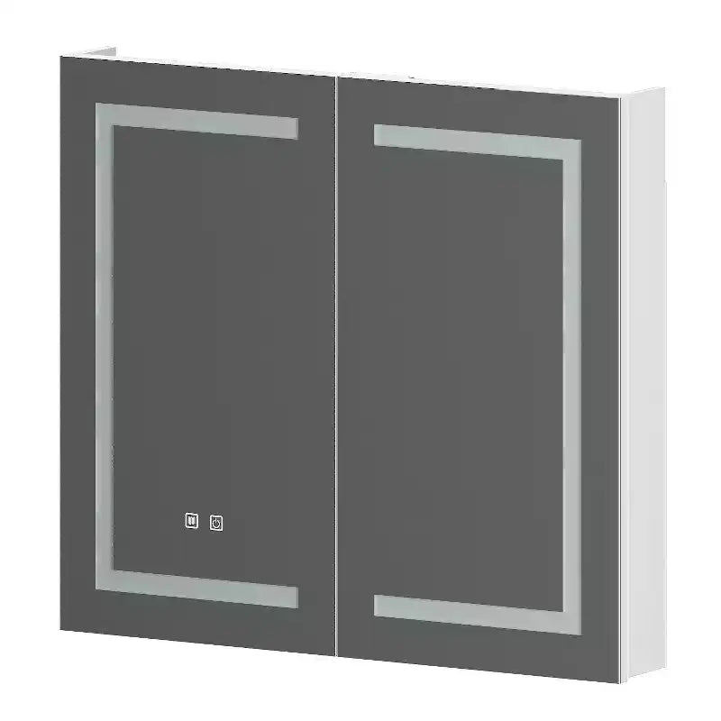 Armoire de toilette Famapy blanche antibuée avec éclairage et deux portes miroir
