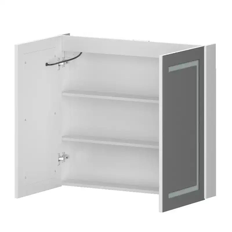 Armoire de toilette Famapy blanche antibuée avec éclairage et deux portes miroir