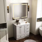 Armoire de toilette Famapy blanche antibuée avec éclairage et deux portes miroir